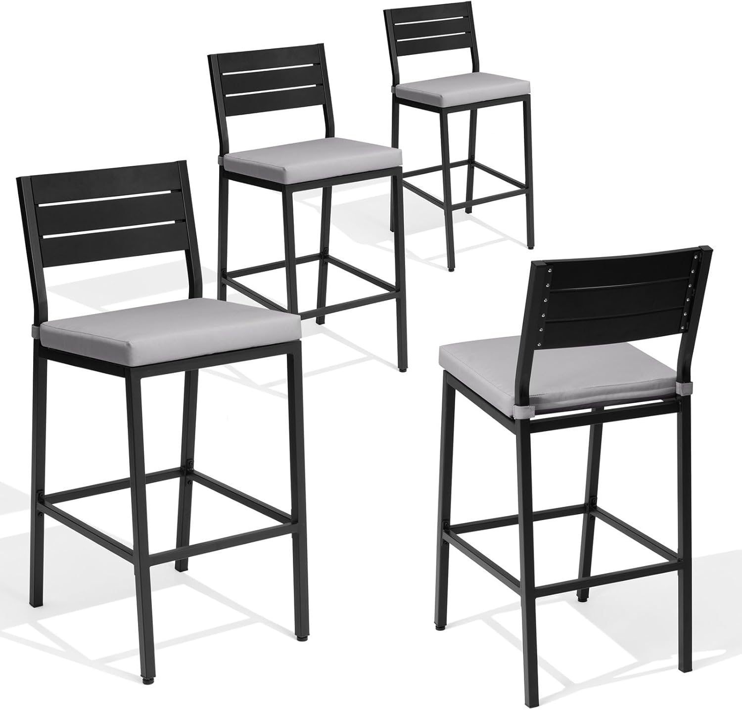 Crestlive Products Outdoor Bar Stools Set of 4, Patio Counter Height Barstools with Cushions, Tall Chairs with Back and Footrest for Deck, Lawn, Garden, Backyard, Poolside, Or Indoor Use (Light Gray)