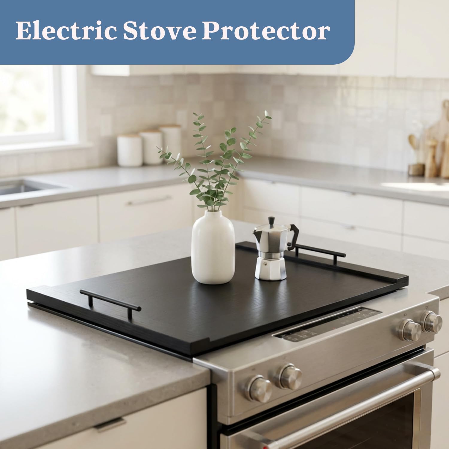 Wooden Stove Top Cover 30x22 with Handles for Gas Electric, Sink