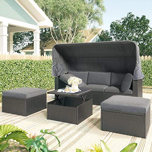 YOPTO Outdoor Patio Rattan Daybed,Conversation SunBed...
