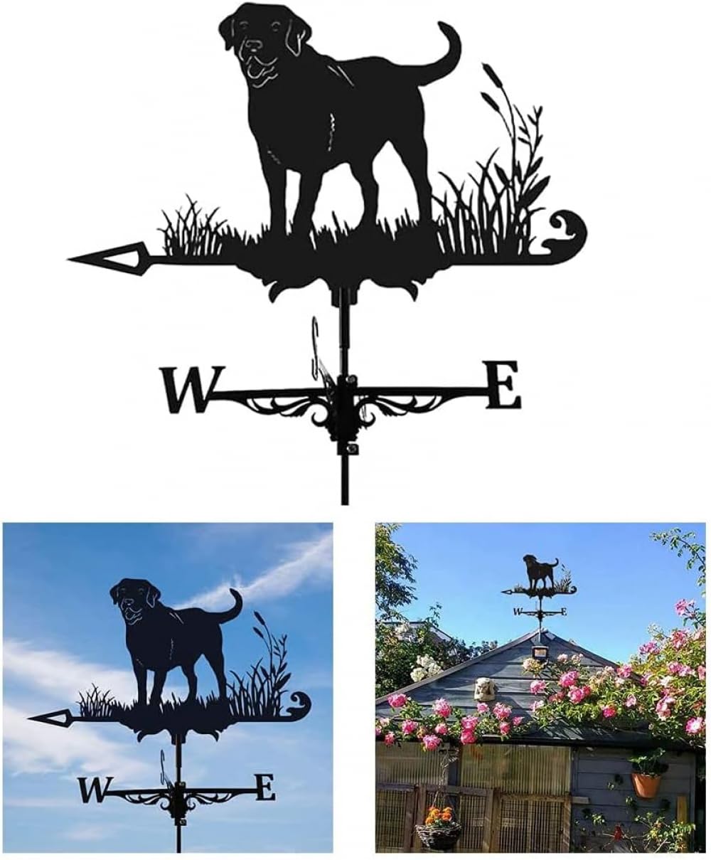 Żelazny wiatrowskaz ogrodowy, patio, dekoracja domu wiejskiego, montaż na suficie, dekoracja sufitu, dekoracja ogrodu, pies, kolor czarny