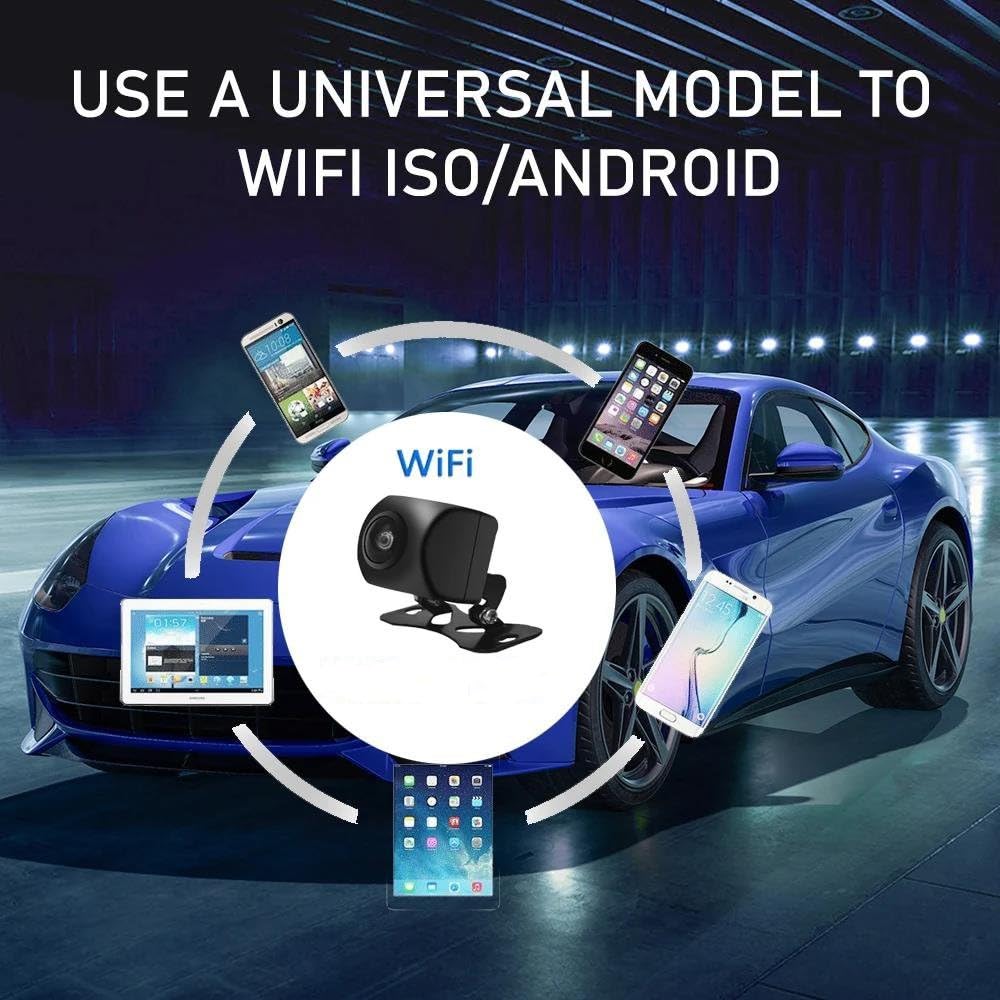 Coche Revertir Asistencia Cámara Visión Trasera Coche Inalámbrica WiFi Cámara Salpicadero Marcha Atrás HD Visión Nocturna Aparcamiento Cámara de Aparcamiento