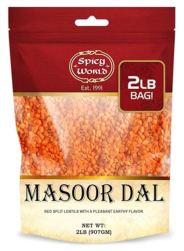 Masoor Dal - Bolsa de 2 libras (32 onzas) - Lentejas rojas divididas - Todo natural por Spicy World