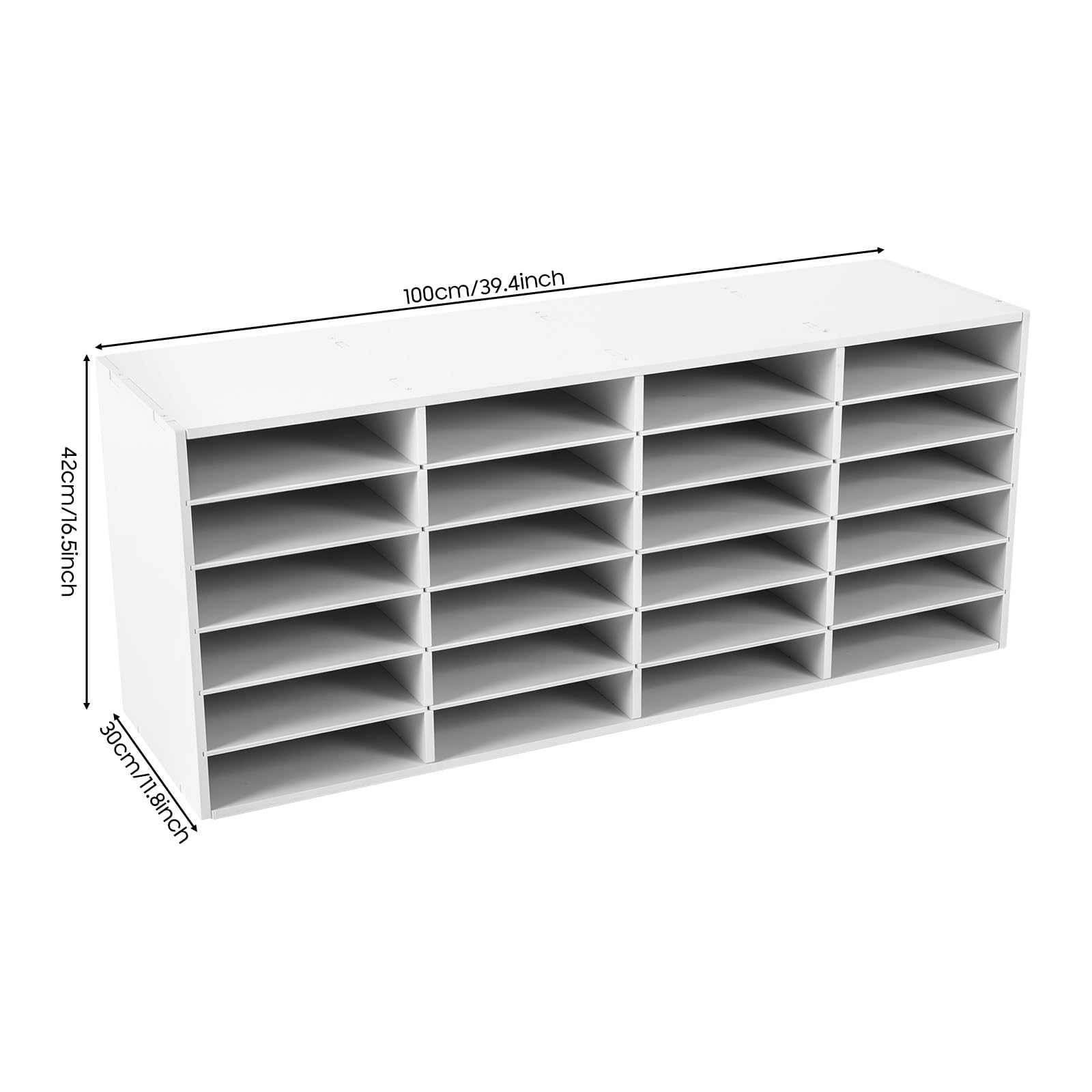 Clasificador de correo con 24 compartimentos, clasificador de cartas con estantes ajustables, bandeja para documentos para oficina, oficina en casa, aula, soporta 5 kg por compartimento, resistente y