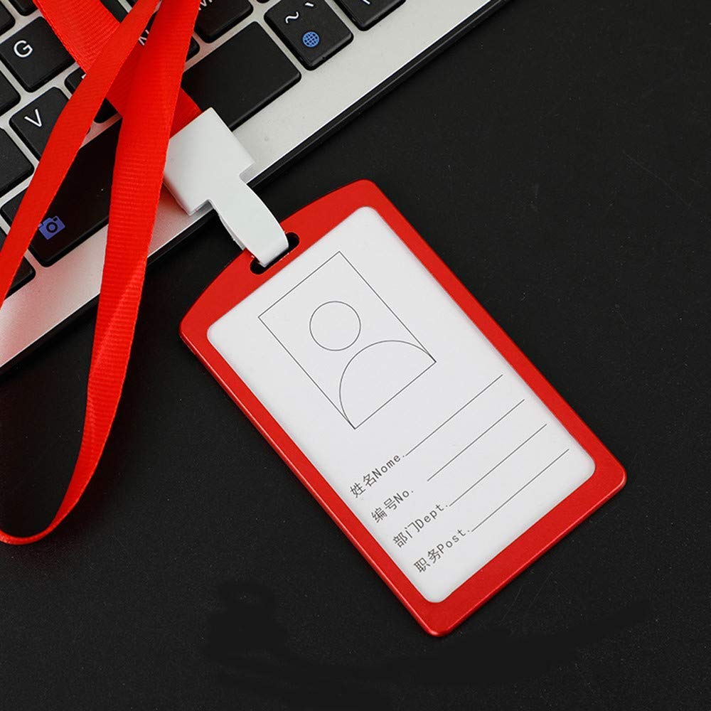 WeKonnect; Natural Hard Metal (Aluminum Alloy) PVC ID Card Holder/Badge (Refer Image) with Scratch Guard and Neck Lanyard/Strap for Office ID Cards Only (Red Vertical Holder with Lanyard - 30)