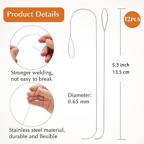 Miniatura 5 de Karsspor 12 agujas de cuentas de ojo grande con mango curvado y recto, agujas de cuentas de 5.3 pulgadas para hilandero de cuentas, agujas de