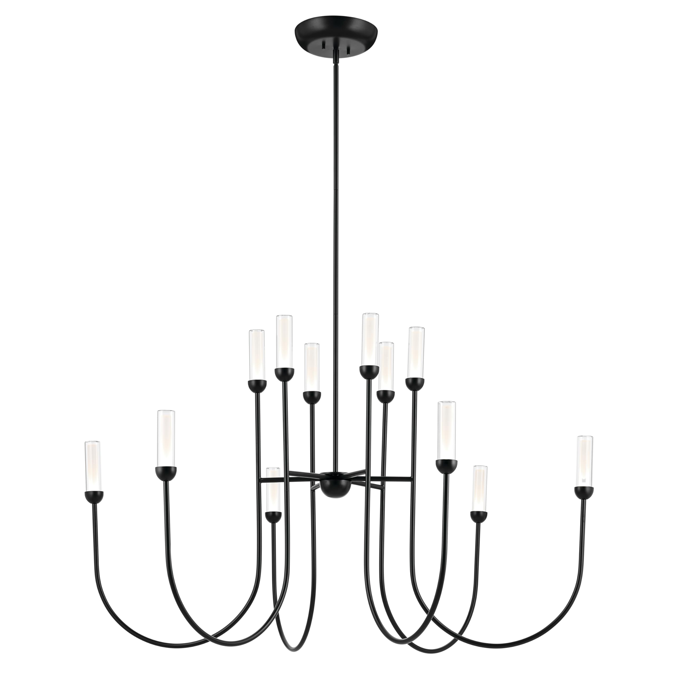 Photo 1 of Kichler Moraine LED 12-Light 2-Tier Chandelier, Updated Traditional Light in Black, Sloped Ceiling Compatible, for Dining Room, Bedroom, or Office (32.25" x 50"), 52758BKLED
