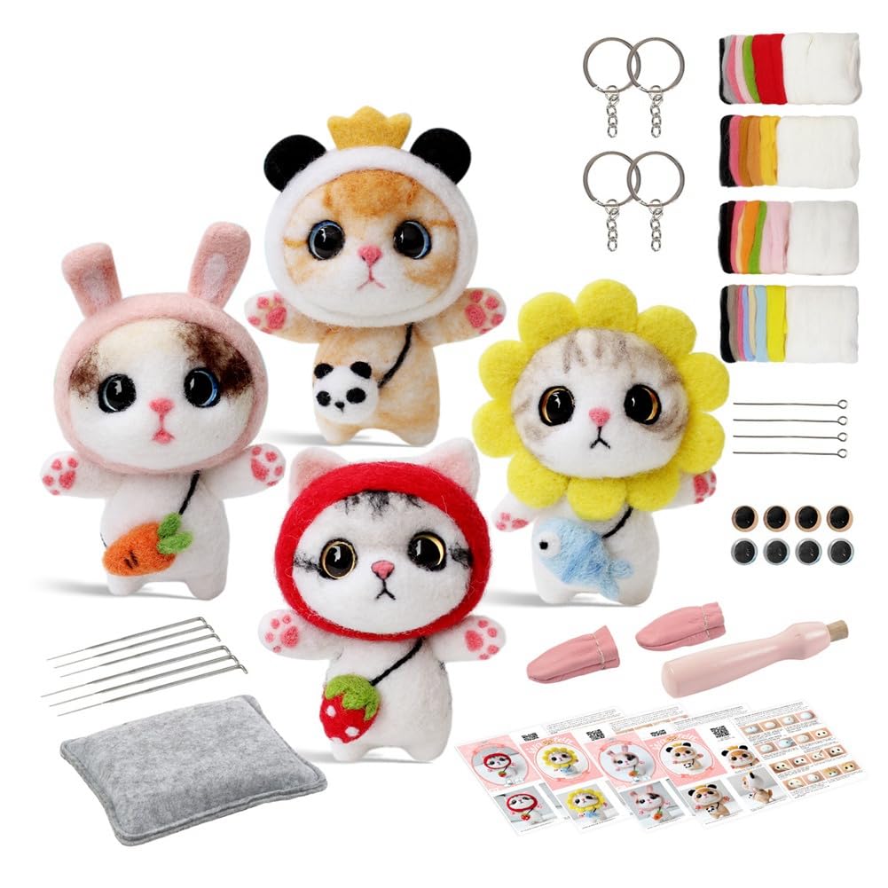 Naugan Cats Dolls Needle Felting Kits Accessories for Beginner,Needle Felting Kit,Felt Needles,Foam Pad,Felt Cloth,Instruction