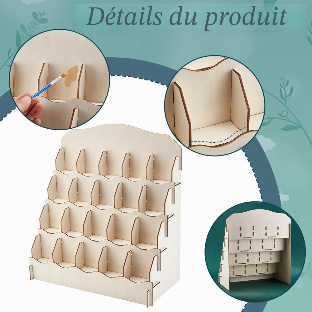 PH PandaHall Présentoir de Cartes à 4 niveau Présentoir D'Autocollants à 20 étagères Présentoir de Cartes de Vœux en Bois Présentoir D'Autocollants Portable pour Comptoir de Vente au Détail Vendo