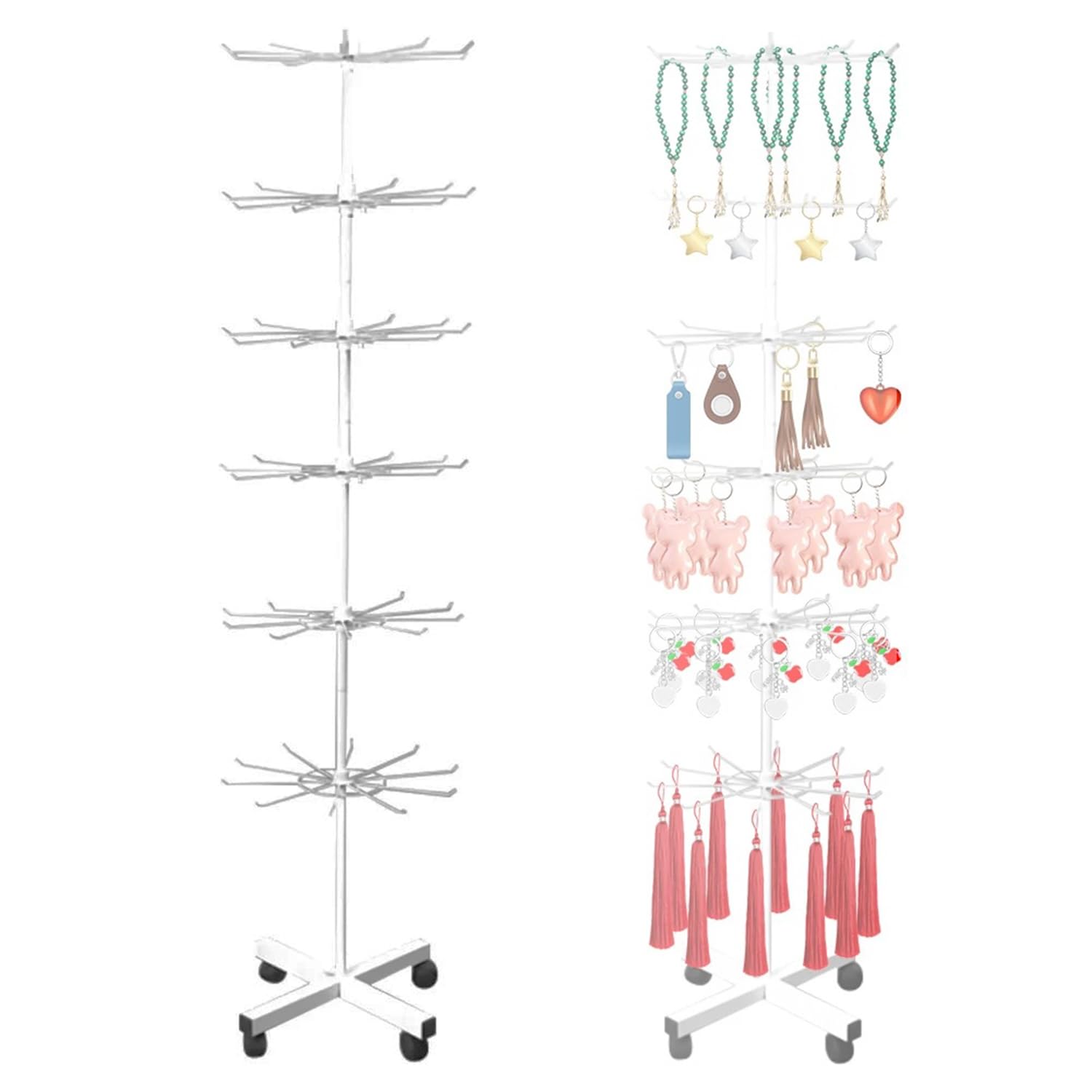 Estante De Exhibición Metálica Para Minoristas,Estantería Giratoria De 7 Niveles,Movibles y Ajustables Para Tiendas y Supermercados,Puede Contener Sombreros,Guantes,Bufandas,Accesorios,Etc.,(Blanco)