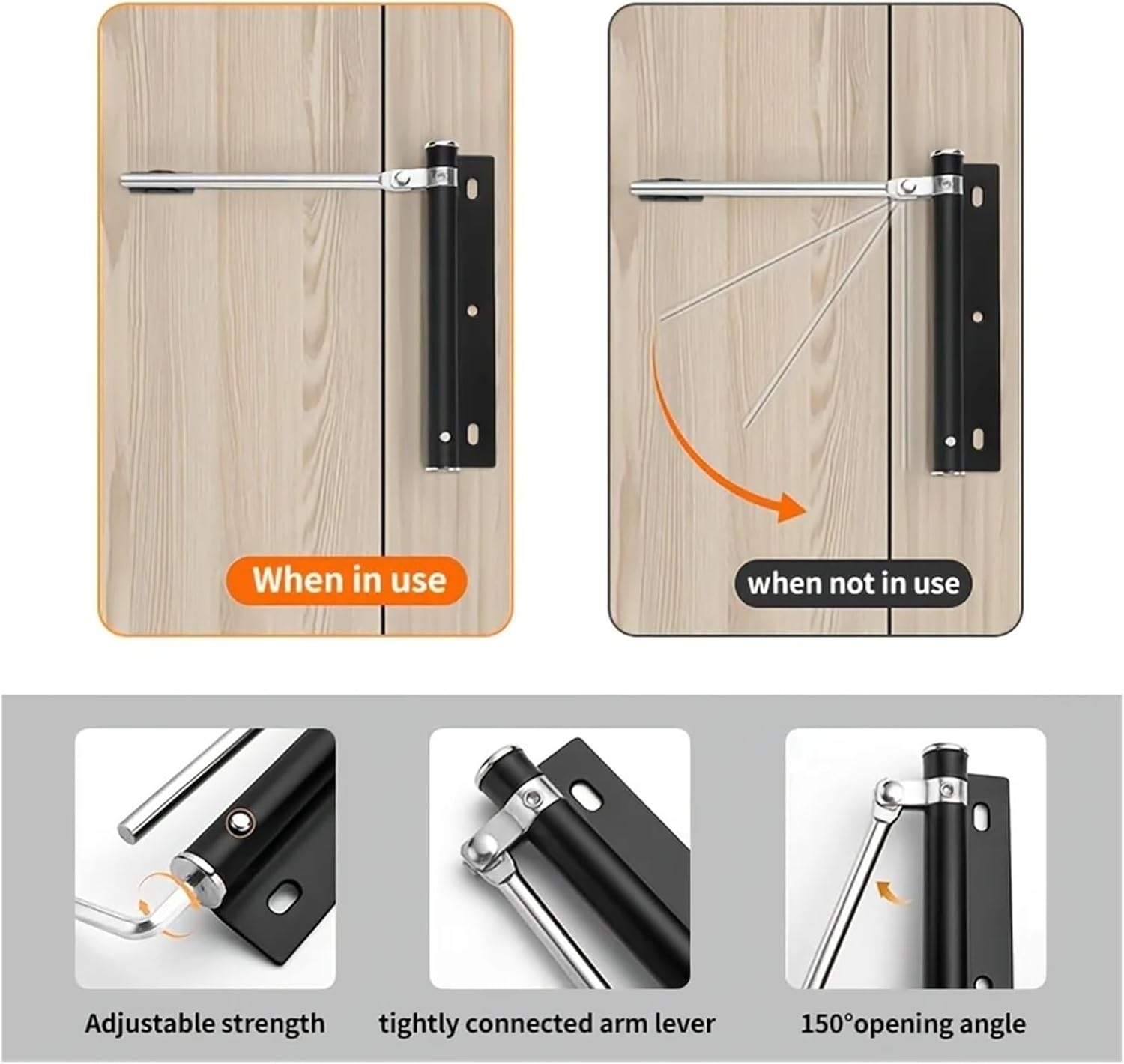 1PCS Silent Adjustable Stainless Steel Automatic Door Closer - Rust-Proof, Foldable Design for Home and Office Use(Style E)