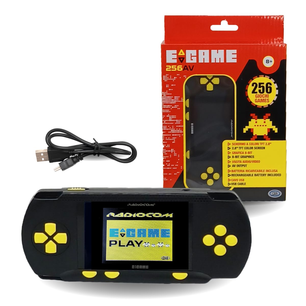 Console Portable Radiocom Egame 300 Big Screen – 300 Jeux Rétro 16/8 Bits – Écran 2,8″ – Batterie Rechargeable – Rouge