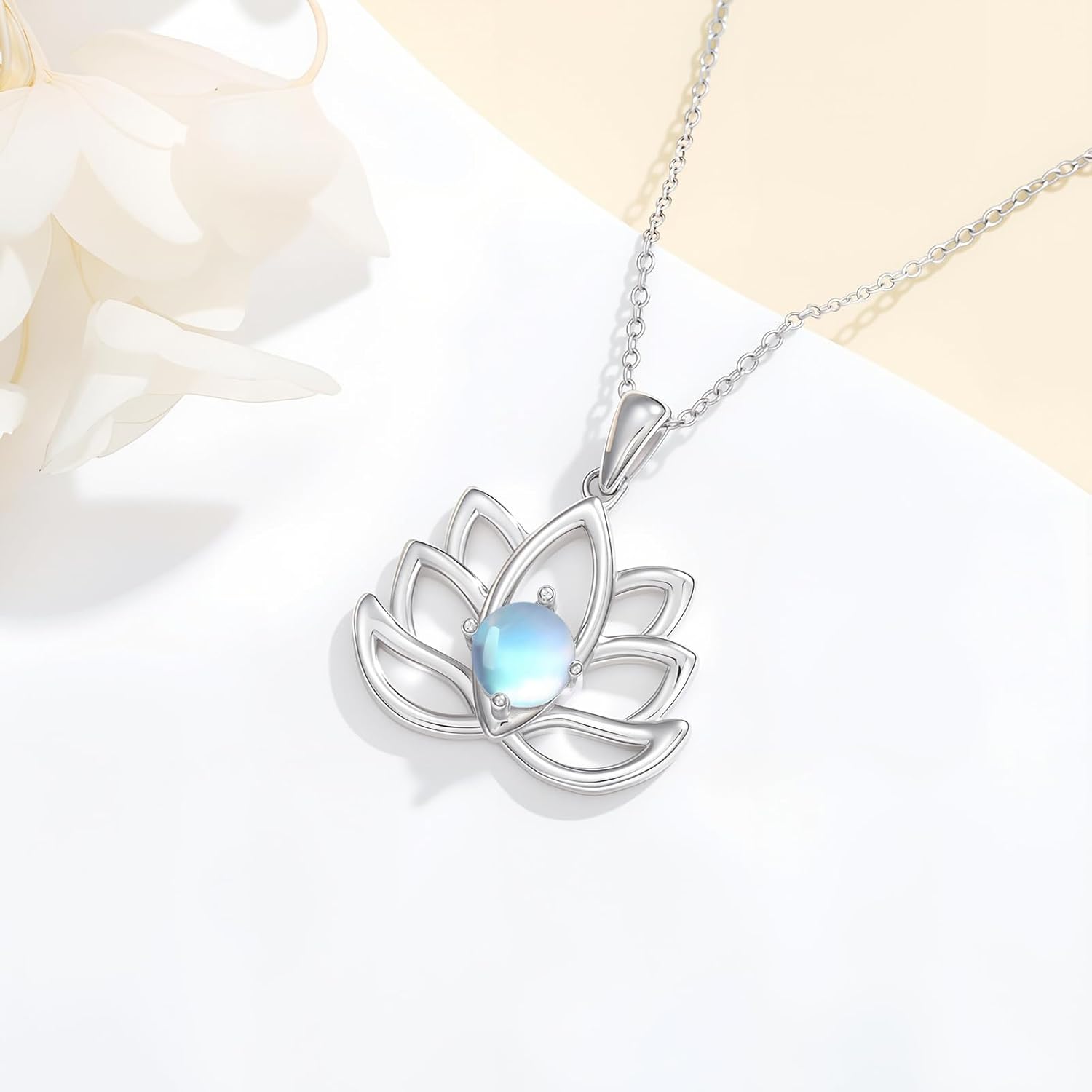 Lotus Necklace for Women 925 Sterling Silver Moonstone Lotus Flower Pendant Ladies Jewelry Gifts - Image 2