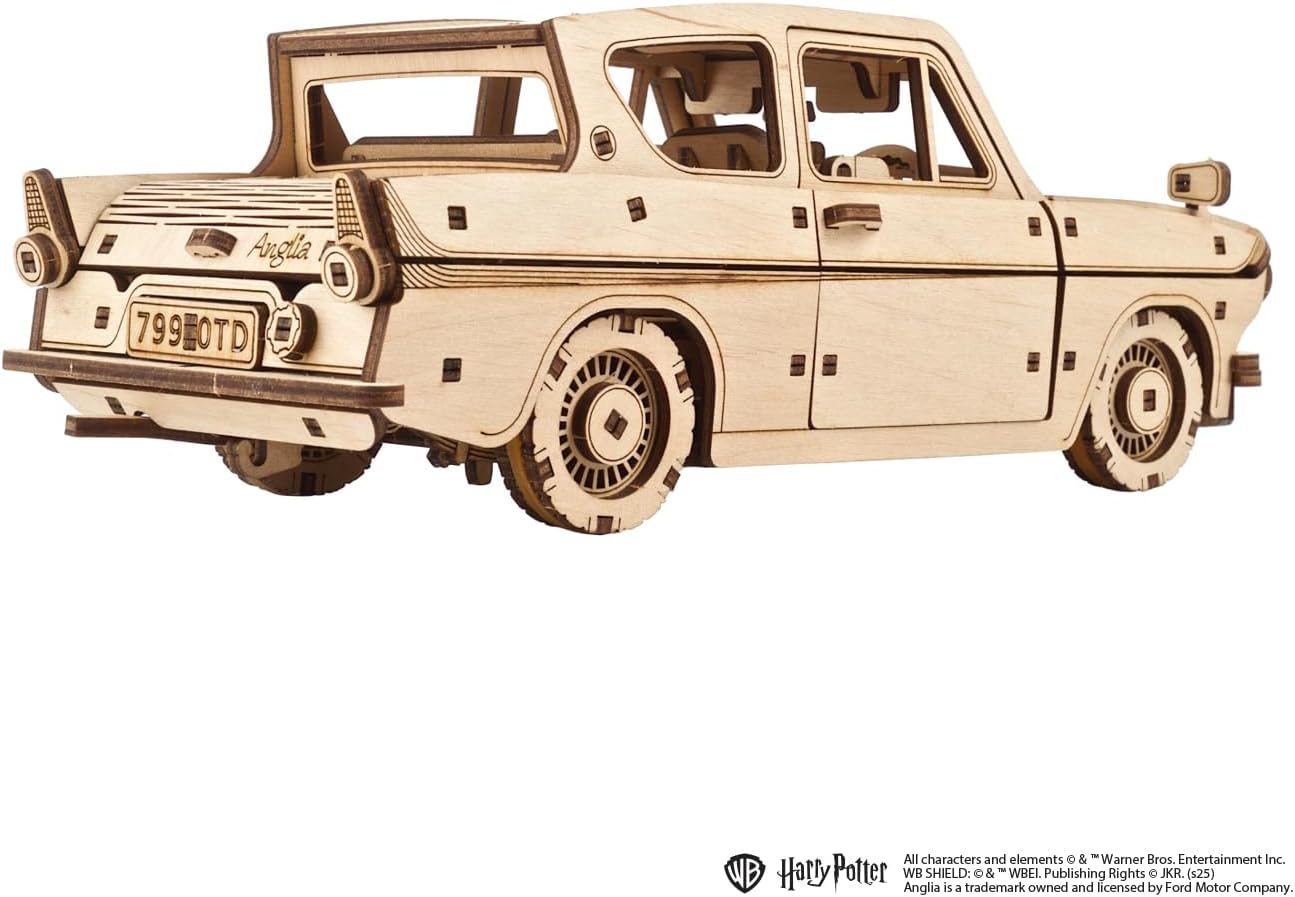 Ugears Flying Ford Anglia 3D Puzzle, 246-Parts, 8.8-Inch, Brown