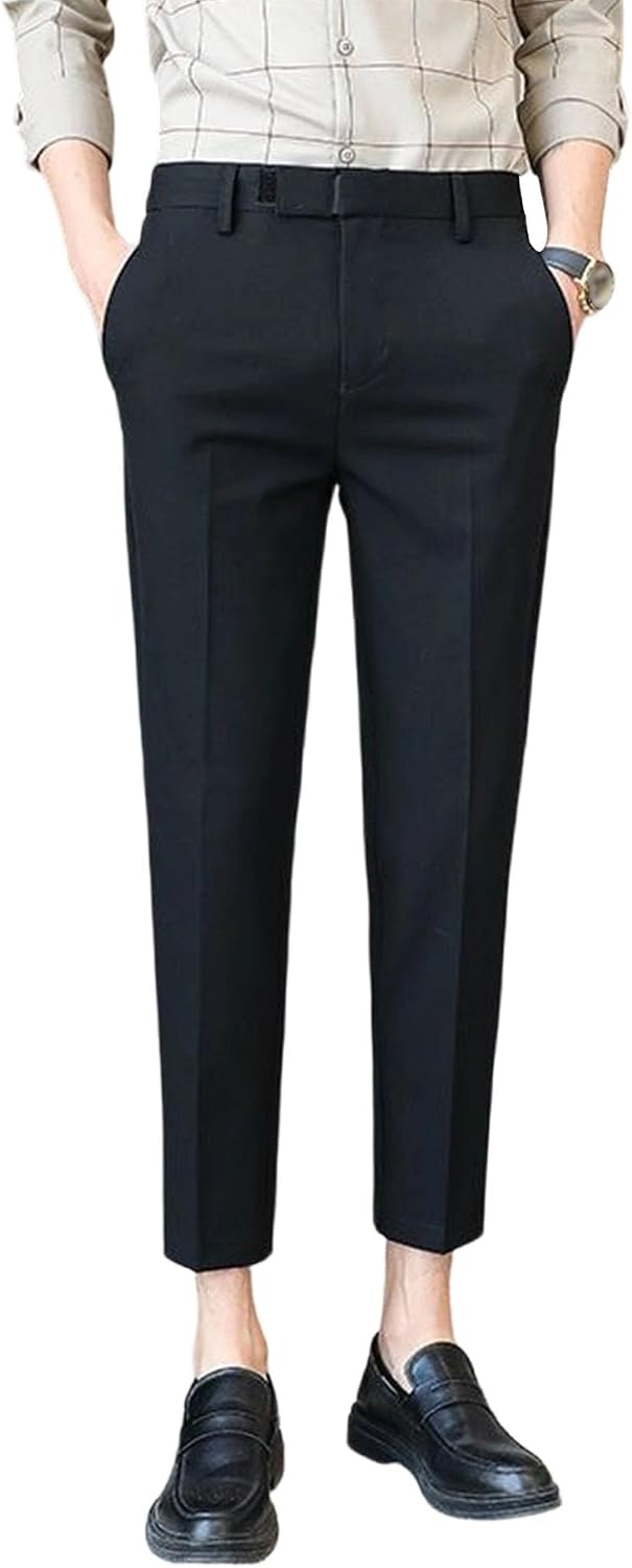 Men's Drape Non-Iron Nine-Quarter Suit Pants Wrinkle-Free Comfort Stretch Dress Pant Slim Fit Dress Pant