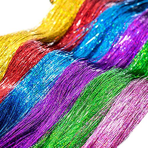 Hair Tinsel Kit With Tool 12 Colors 3000 Strands Hair Tinsel Kit Shiny Fairy Hair Tinsel Extensions Colord Party Highlights Glitter Hair Extensions Multi-Colors Hair Tinsel Kit (12 Colors, 45") #TOP3
