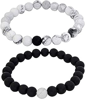 2pcs/Set Couple Beads Charm Bracelets For Women Men White And Black Natural Stone Yin Yang Chain Bracelet Yoga Jewelry Friendship