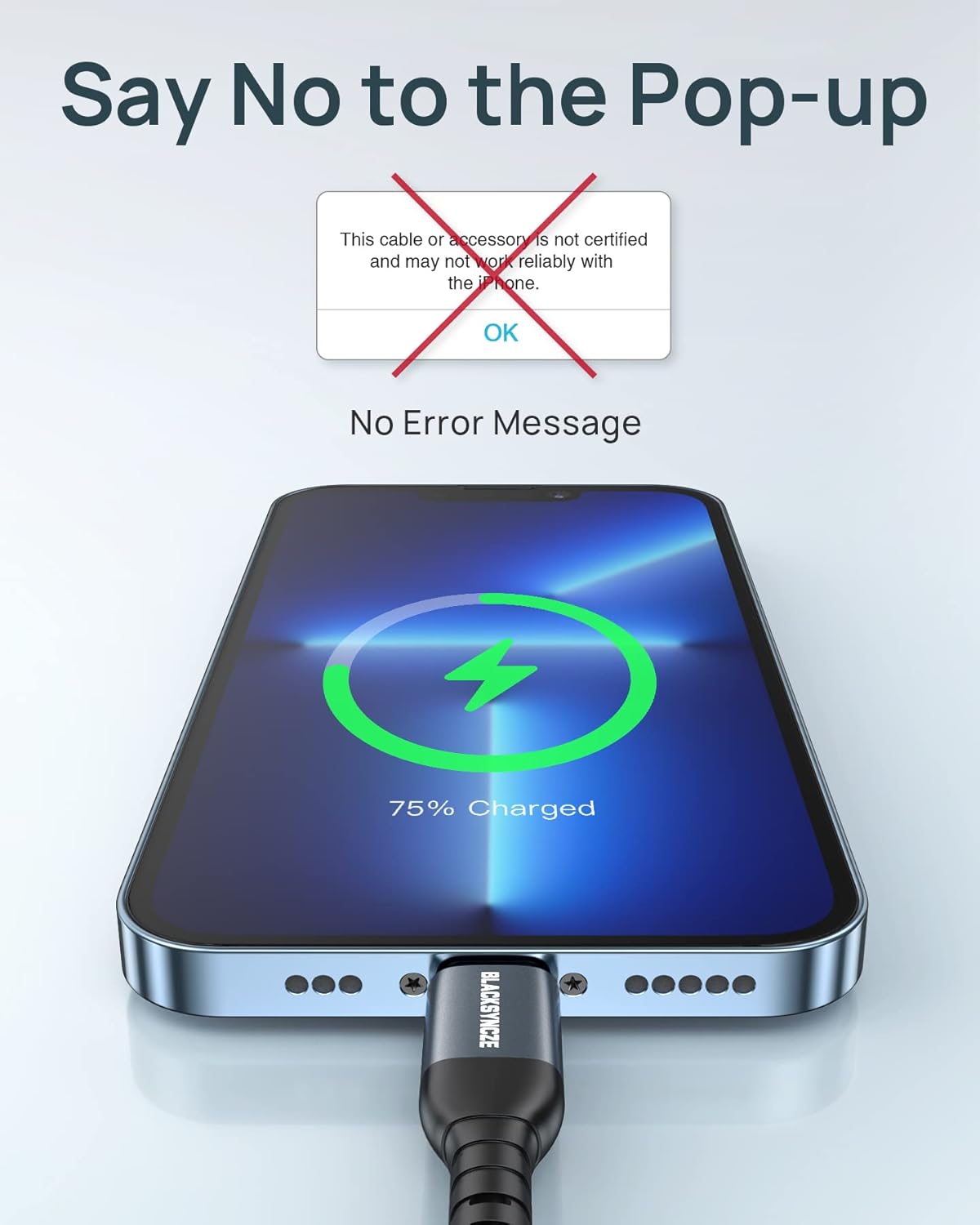 BLACKSYNCZE iPhone Charger Cable, [MFi Certified] 0.3M Lightning Cable