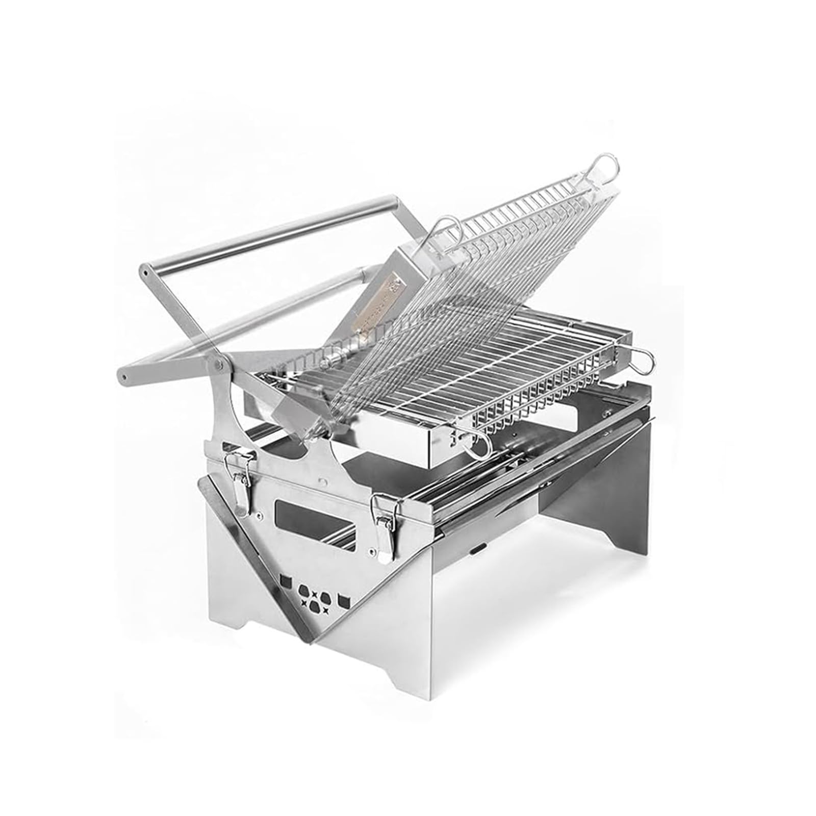 Przenośny grill do grillowania, wędzarka węglowa ze stali nierdzewnej, składana konstrukcja z dwustronnym obracaniem o 180°, na piknik na świeżym powietrzu i kemping