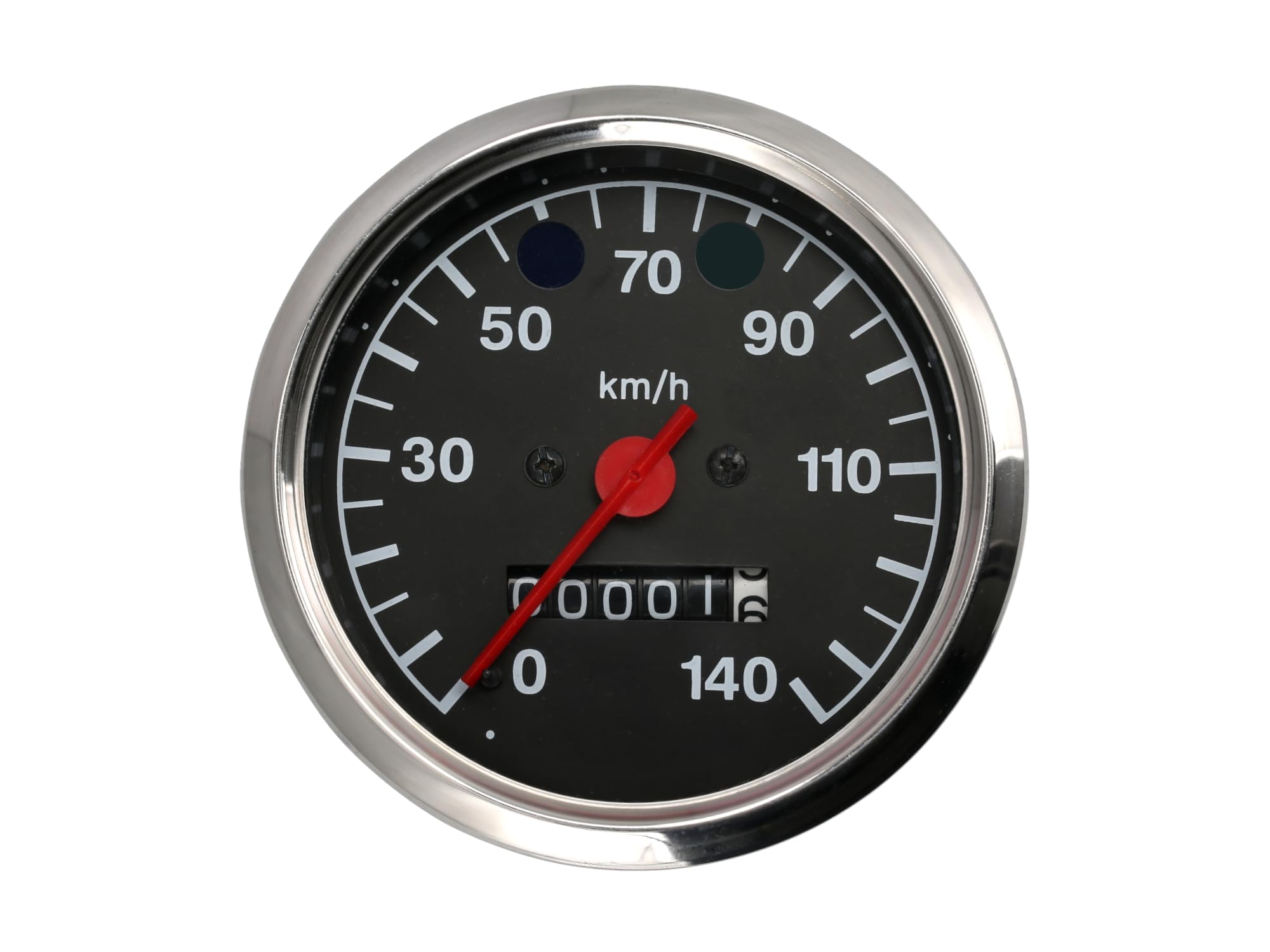 Tachometer Ø80mm, bis 140km/h, Kontrollleuchten BLAU + GRÜN - für MZ ETZ