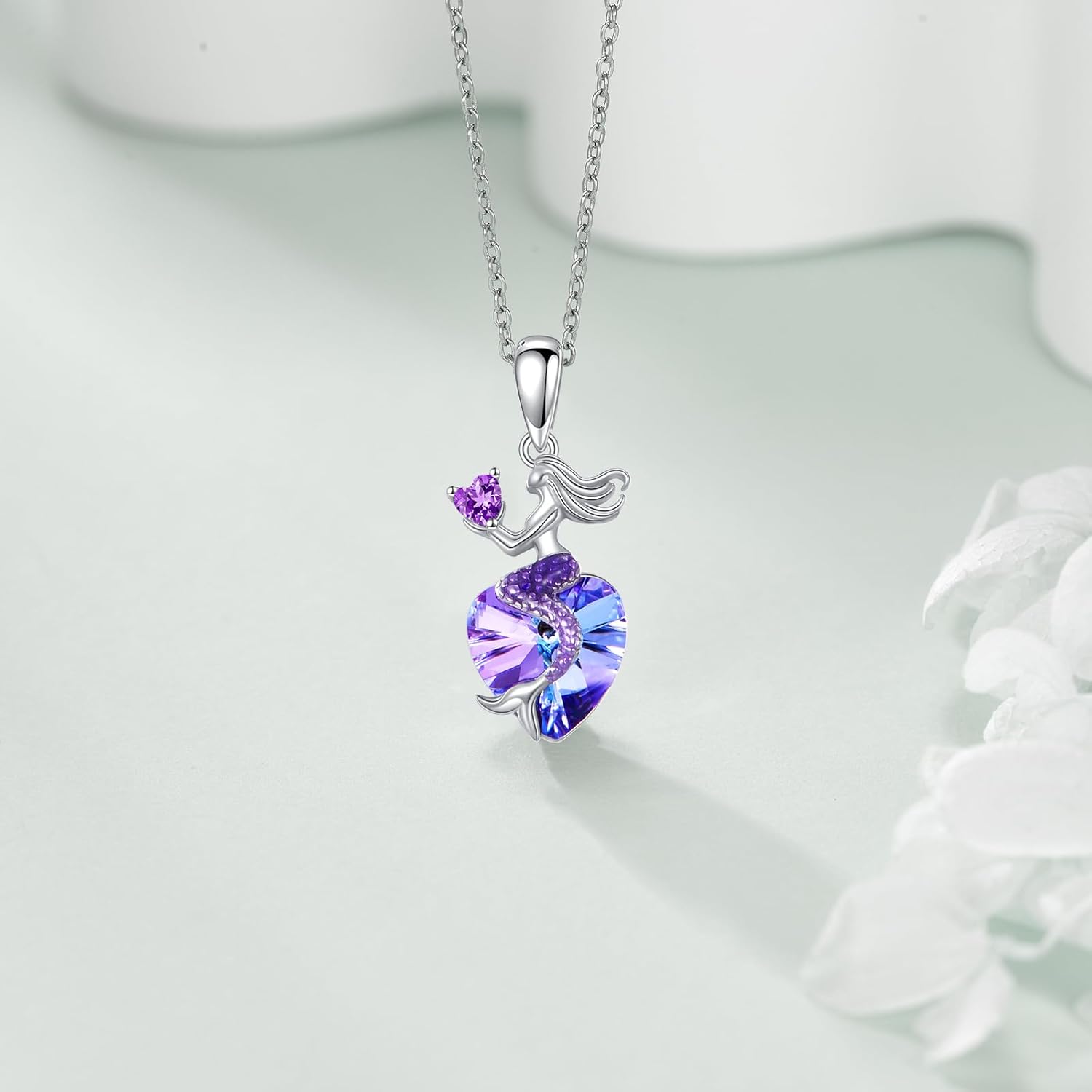 Mermaid Birthstone Necklace for Women 925 Sterling Silver Jewelry Austrian Crystal Pendant Christmas Gifts for Her - Image 4