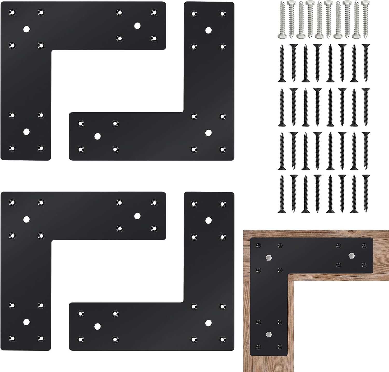 10"x10"x3" L-Shaped Flat Mending Bracket,90° Corner Gate Plate Contector Bracket with Screws,Truss Framing Bracket for 4x4 4x6 Wood Post to Beam for Garden Pavilion,Cabin (4pcs)