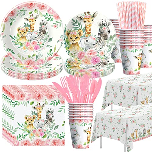 Safari Birthday Decorations Tableware Girl Jungle Theme Party Supplies Plate Cup Napkin Tablecloth Cutlery Straw Safari