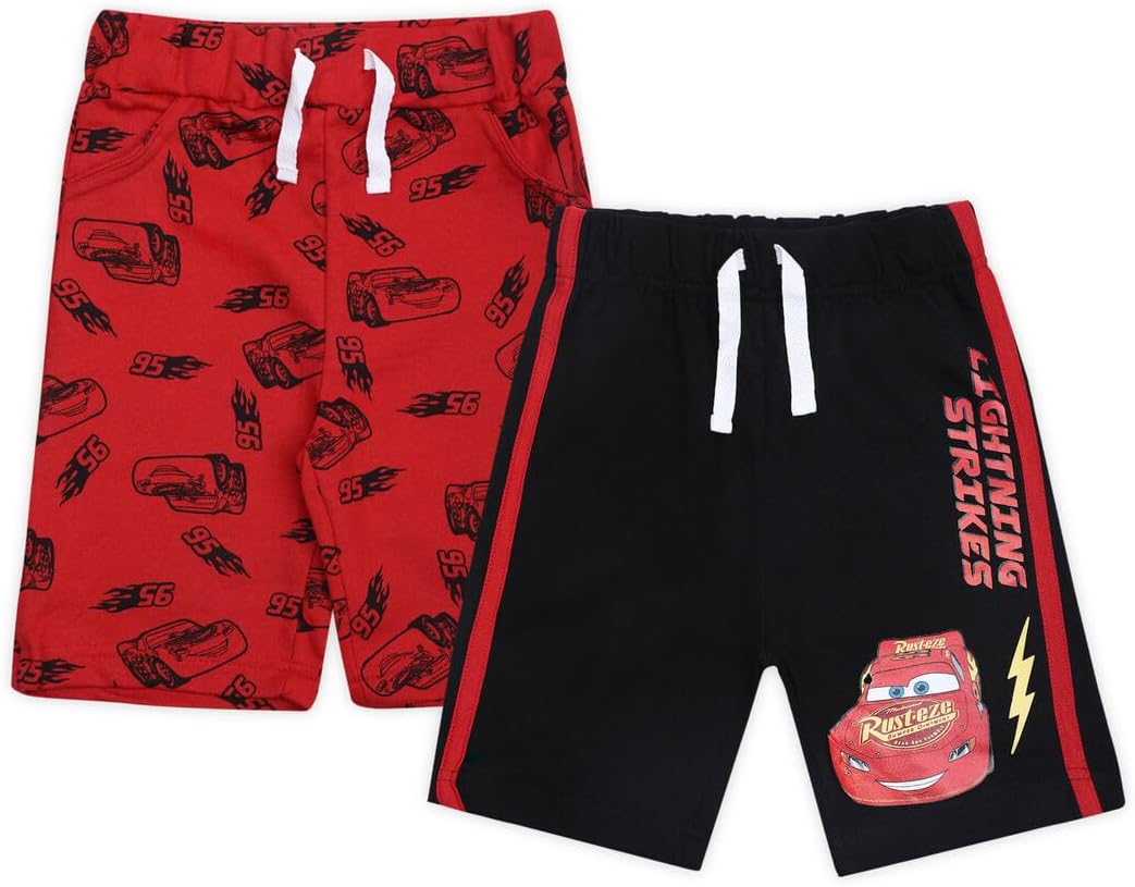Disney Cars Lightning McQueen Boys Shorts 2 Pack for Toddler, Little and Big Kids