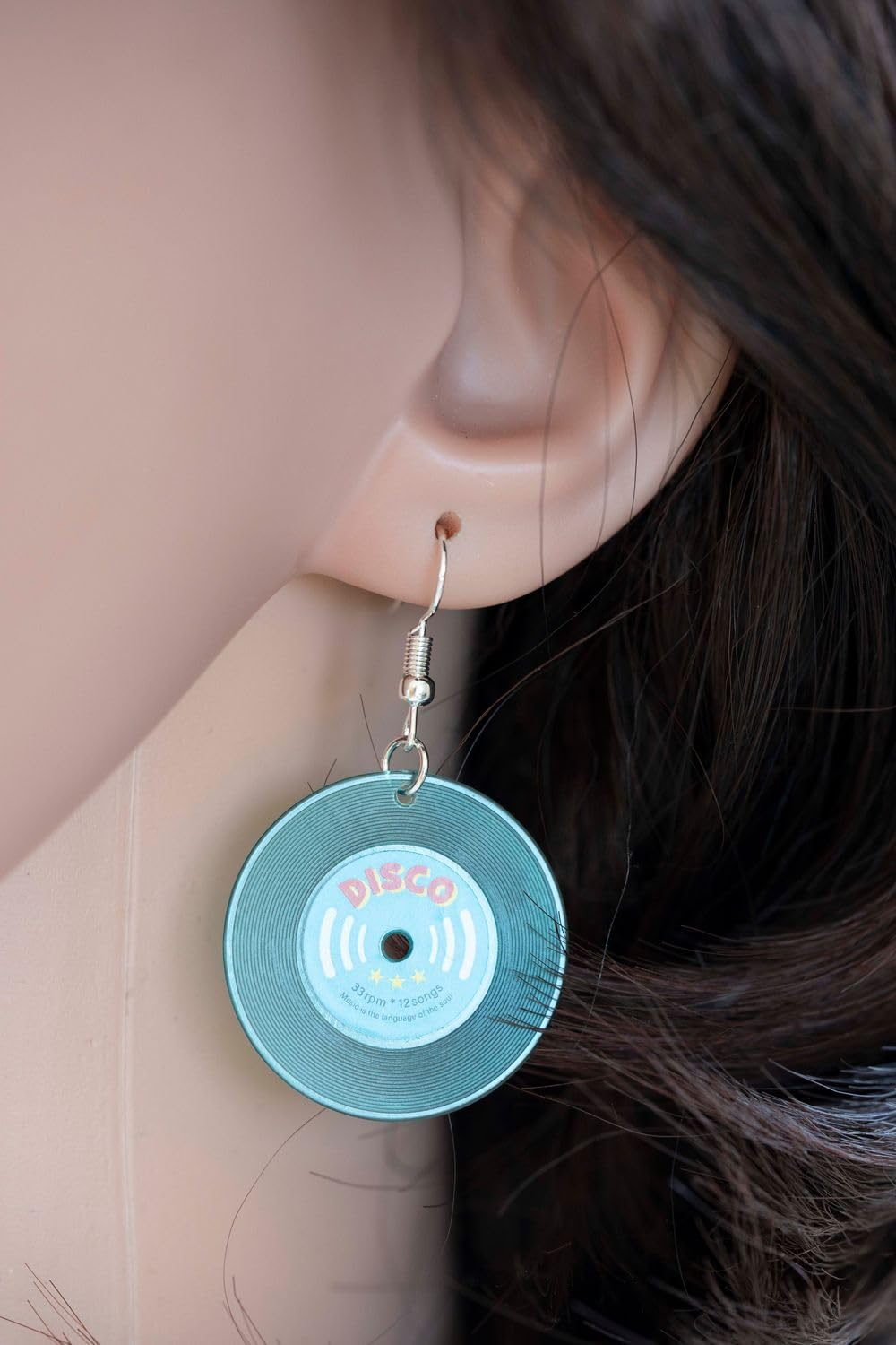 Miniblings Record Earrings LP Vinyl DJ Music transparent blue 30mm - Handmade Fashion Jewelry I Earrings silver-plated