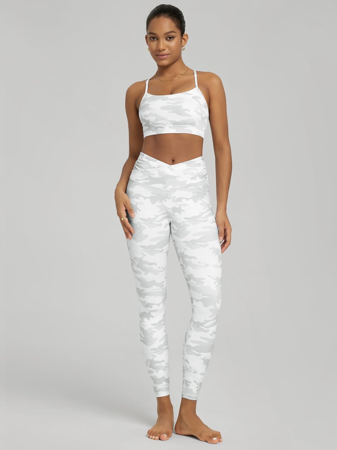 ODODOS Women's Cross Waist Yoga Leggings with Inner Pocket, 23"/25"/28" Gathered Crossover Workout Yoga Pants - Image 3