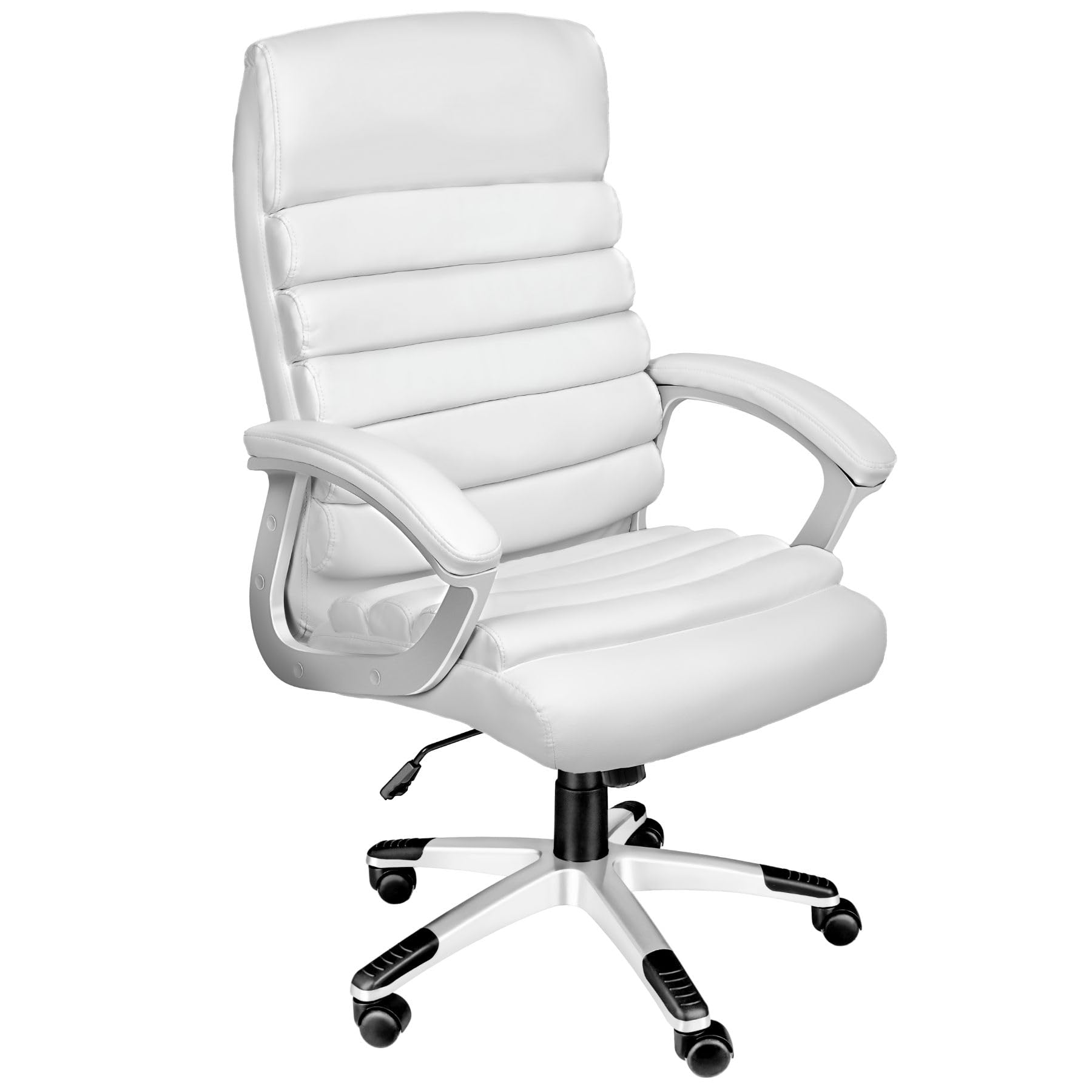 TecTake®, Silla Oficina Ergonómica, Sillón Escritorio Ajustable, Silla Giratoria con Base de Ruedas, Altura Regulable, Acolchado Extra Grueso, Ergonómico, Basculante, 360° Rotación - Blanco