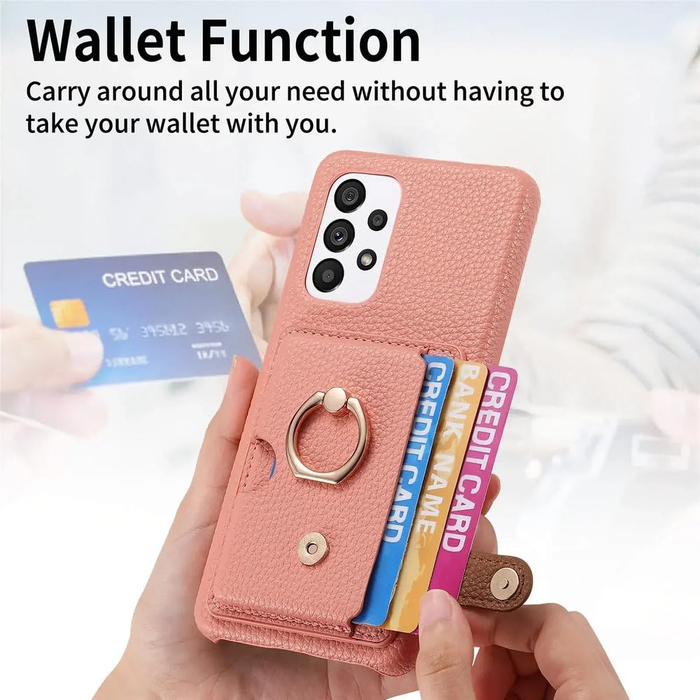 Funda de Cuero con Anillo para Samsung Galaxy S23 S21 FE S24 Ultra S22 Plus A54 A14 A15 A25 A35 A55, Billetera con Tarjetero, marrón, para A13 4G
