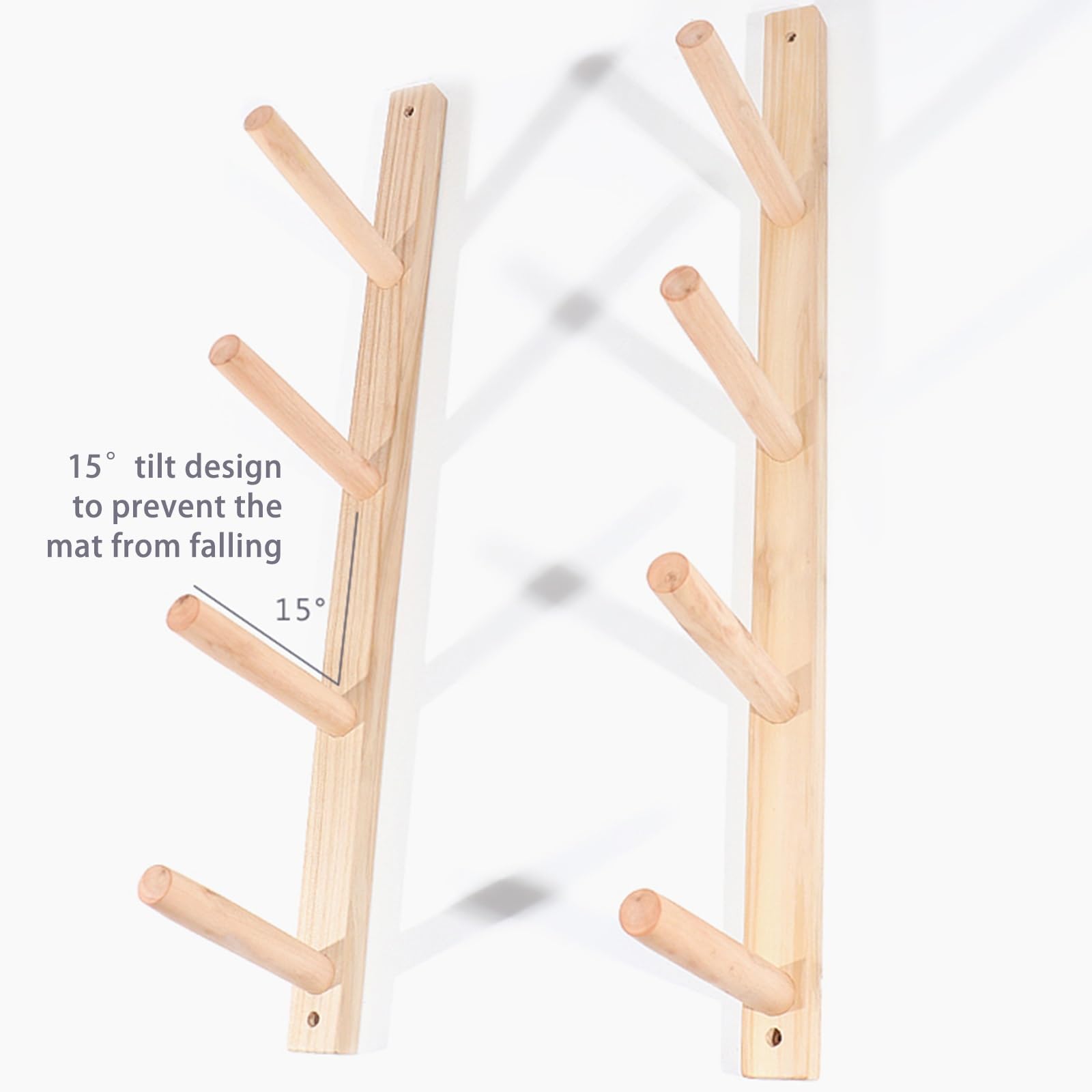 Drewniany Stojak Na Matę Do Jogi Montowany Na ścianie – Duży Organizer Do Przechowywania Mat Do ćwiczeń, Wałków Piankowych I Mat Modułowych Do Przechowywania 39cm/15.4in
