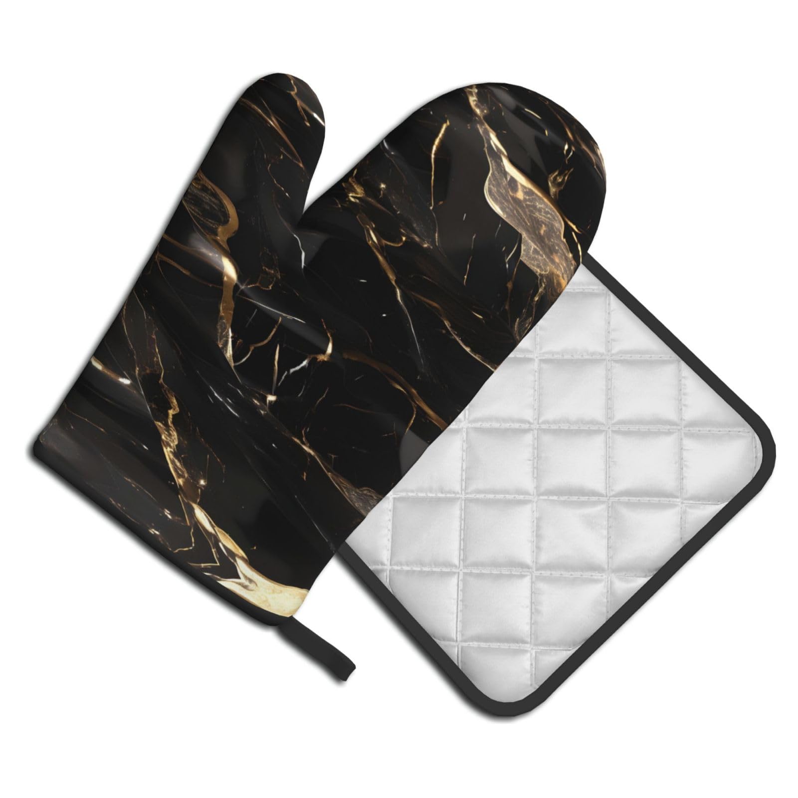 Ofenhandschuhe & Topflappen Set – Marmor-Design, Hitzebeständig Bis 200°C, Silikon-Oberfläche, 4-teilig