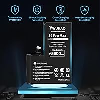 Vista 4 de Batería para iPhone 14 Pro Max, 5600 mAh actualizada para iPhone 14 Pro Max A2894 A2651 A2893 A2895 Batería con protector de lente de cámara +