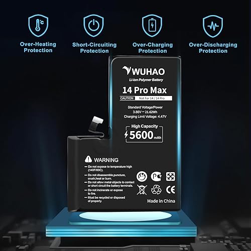 Miniatura 4 de WUHAO Batería de repuesto para iPhone 14 Pro Max, capacidad mejorada de 4800 mAh para iPhone 14 Pro Max A2894 A2651 A2893 A2895 batería con