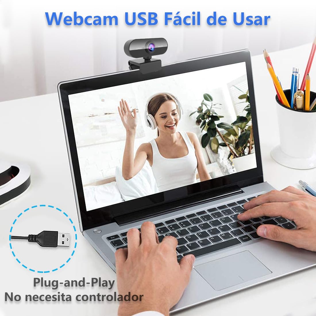 DDKJ Webcam con Microfono-Web CAM 1080p HD Autofocus,Camara Webcam para PC/portátil,Camara USB Plug and Play,Camara Ordenador para Windows/MacOS/Linux,para Videoconferencias/Gaming/Conferencias