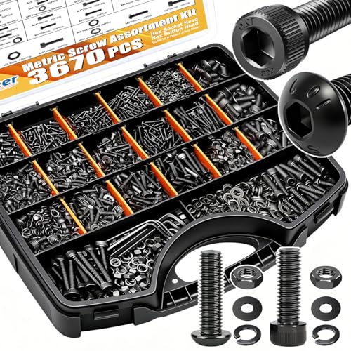 Image of weideer 3670pcs M2 M3 M4 M5 Metric Screw Assortment Kit,Metric Bolt Assortment,12.9 Alloy Steel Hex Socket Head 10.9 Alloy Steel Hex Button Head Machine Screws Nuts Washers with Wrench