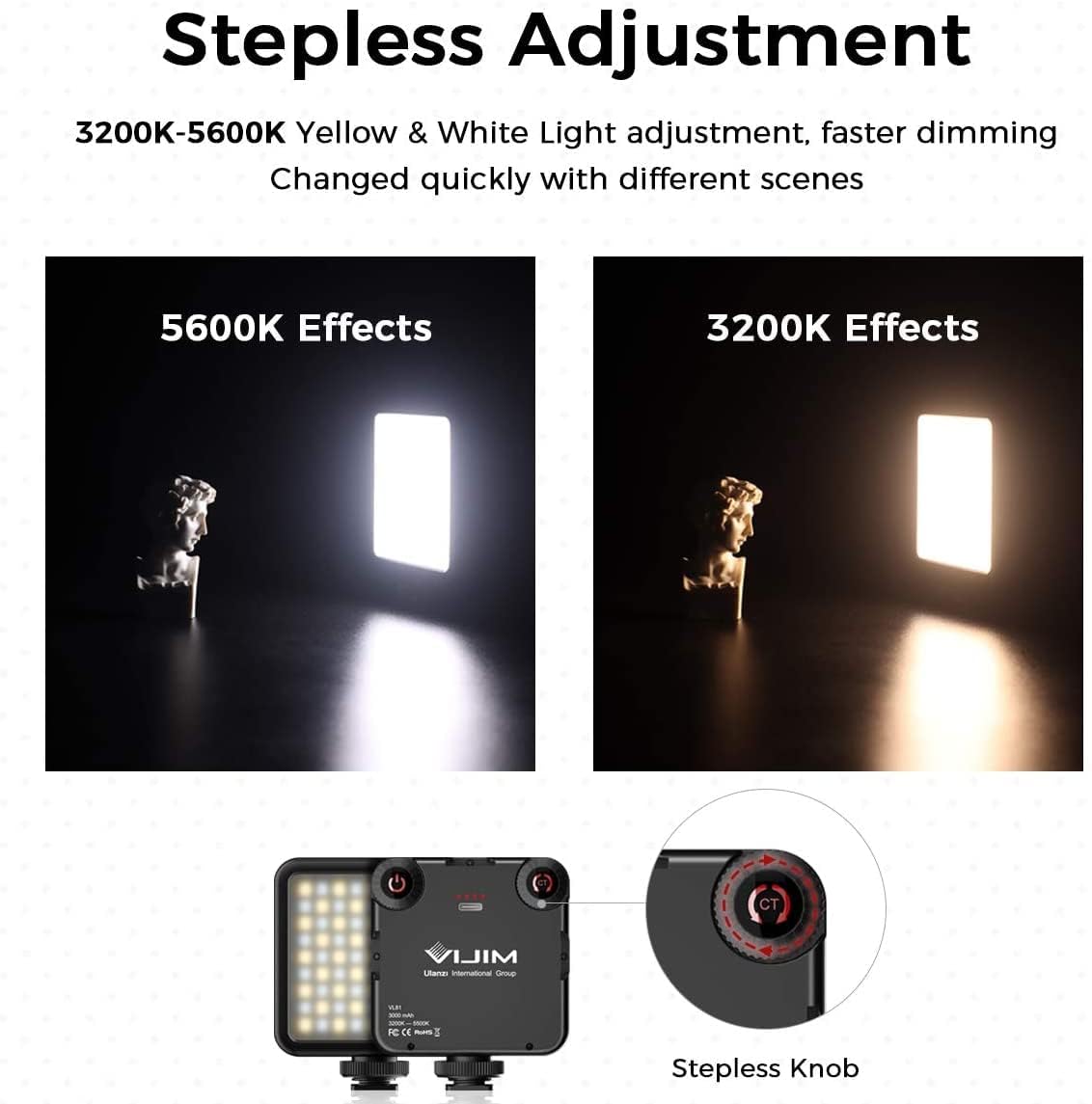 ULANZI VL81 Videoleuchte 81 LEDs Videolicht mit Cold Shoe, Foto Licht 3200K-5600K Farbtemperatur Helligkeit Einstellbar CRI 95+, 3000mAh Akku Kamera Licht für Fotografie YouTube Videoaufnahme