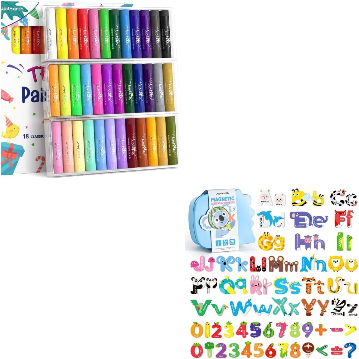 36 Colors Tempera Paint Sticks + 78 PCS Magnetic Letters