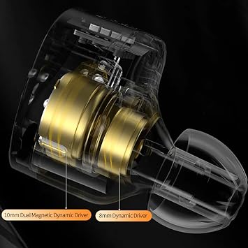 KZ Castor Wired IEM Earphone with Mic, 10mm Dual Magnetic + 8mm Dynamic Driver, Harman Target with Improved Bass, 4 Tuning Switches, 2Pin Detachable Cable