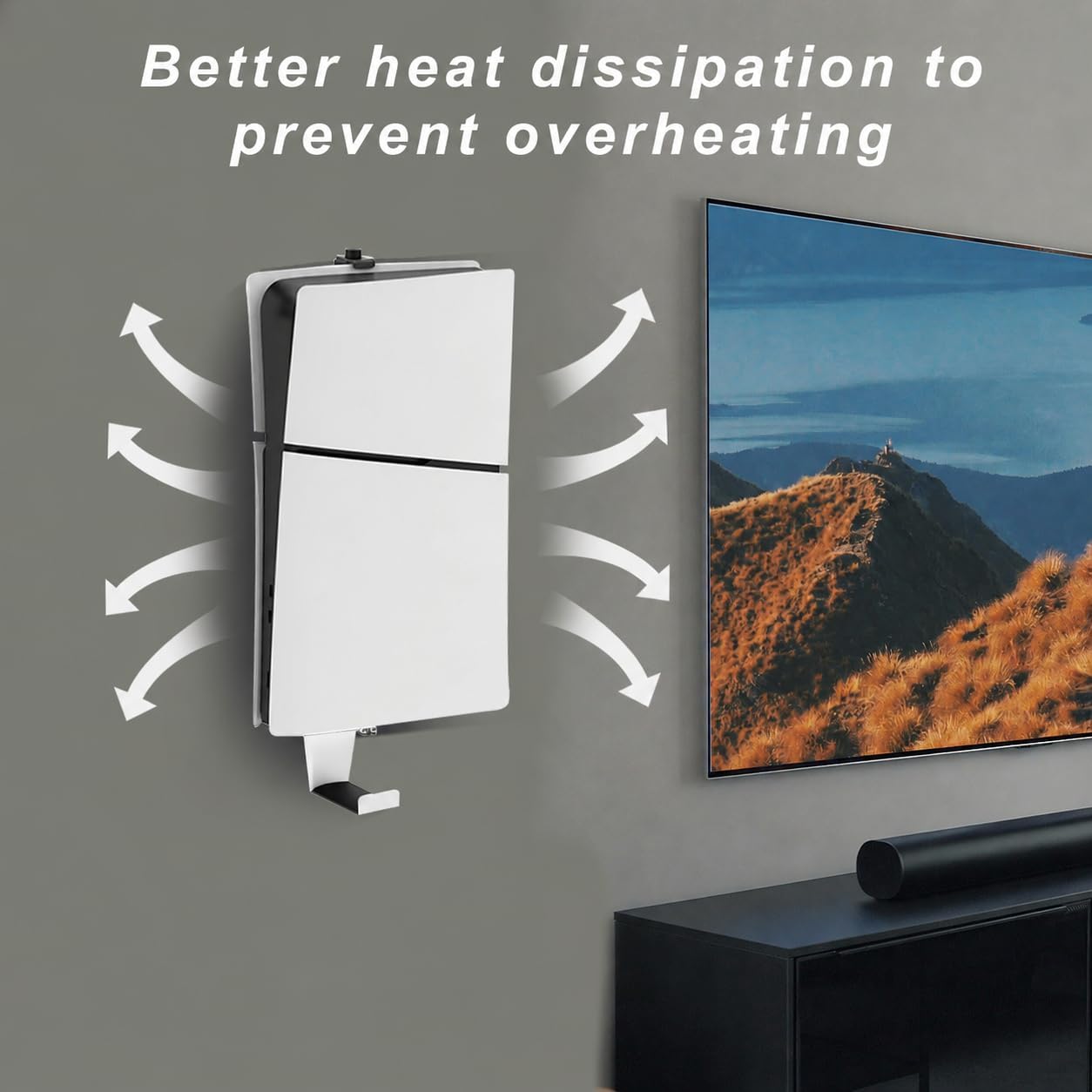 Wall Mount for PS5, Heavy-Duty Steel Mount Kit for Protection & Cooling with 2 Controller Holder and Headset Holder,Compatible with All PS5 Models Including Slim, Pro, Original(White)