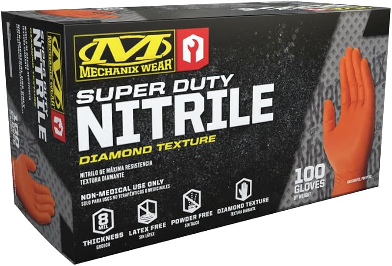 Mechanix Wear 8 Mil Nitrile Disposable Gloves Medium Orange 100 Pack | Heavy Duty 8 Mil Nitrile with Textured Grip, Latex-Free, Powder-Free for Cleaning & Mechanic Work Applications