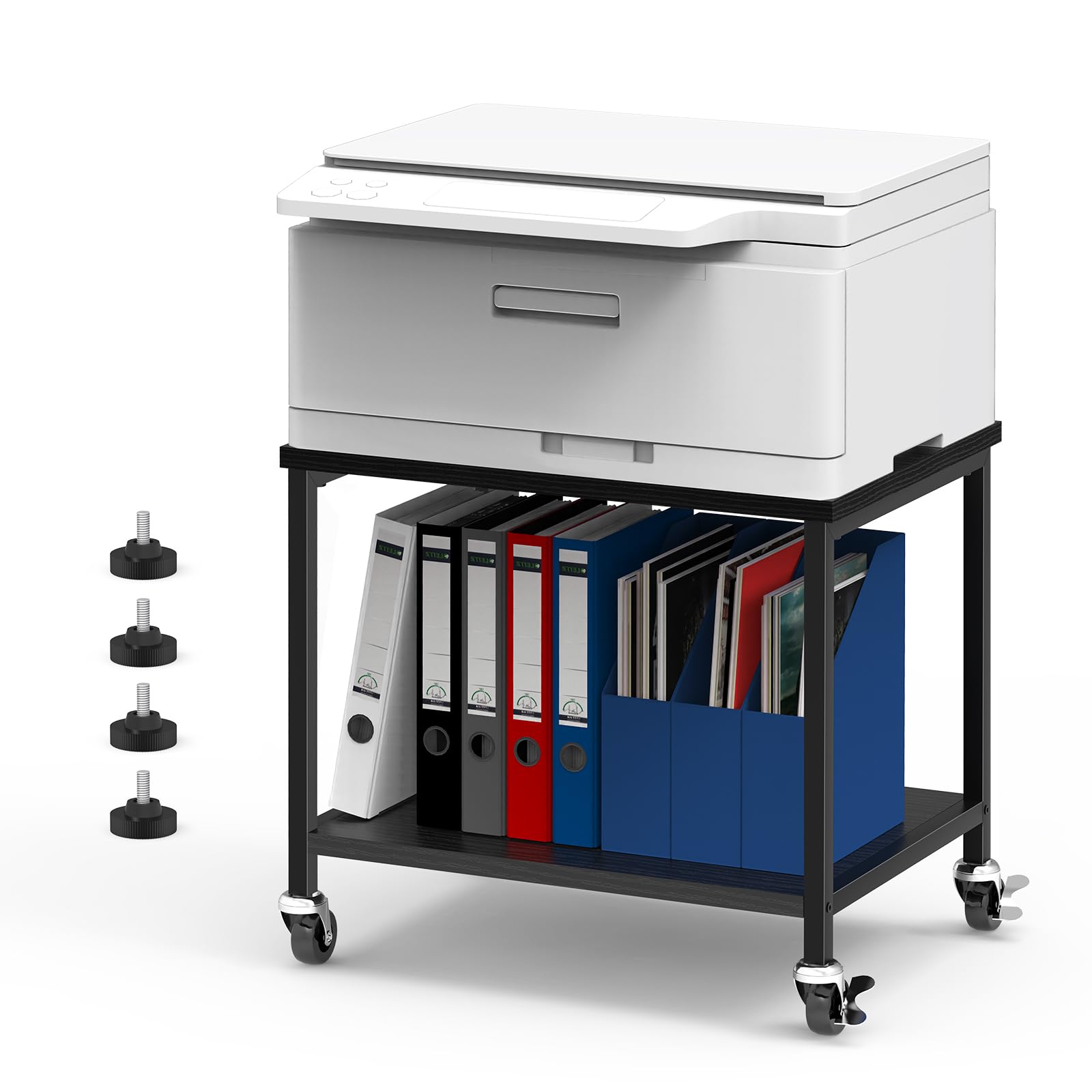 smusei Mesa Impresora 3D Dos Niveles Mesa para Impresora con 360° Ruedas para Oficina Estudio Sala Estar Soporta hasta 100 Libras (Negro, 42 x 30 x 35 cm)
