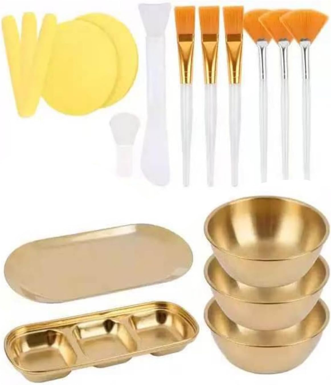 Skincare Mixing Bowl Set, 25-Piece Applicator Collection with 3 Bowls, 2 Trays, 6 Brushes, 12 Compressed Sponges and 2 S