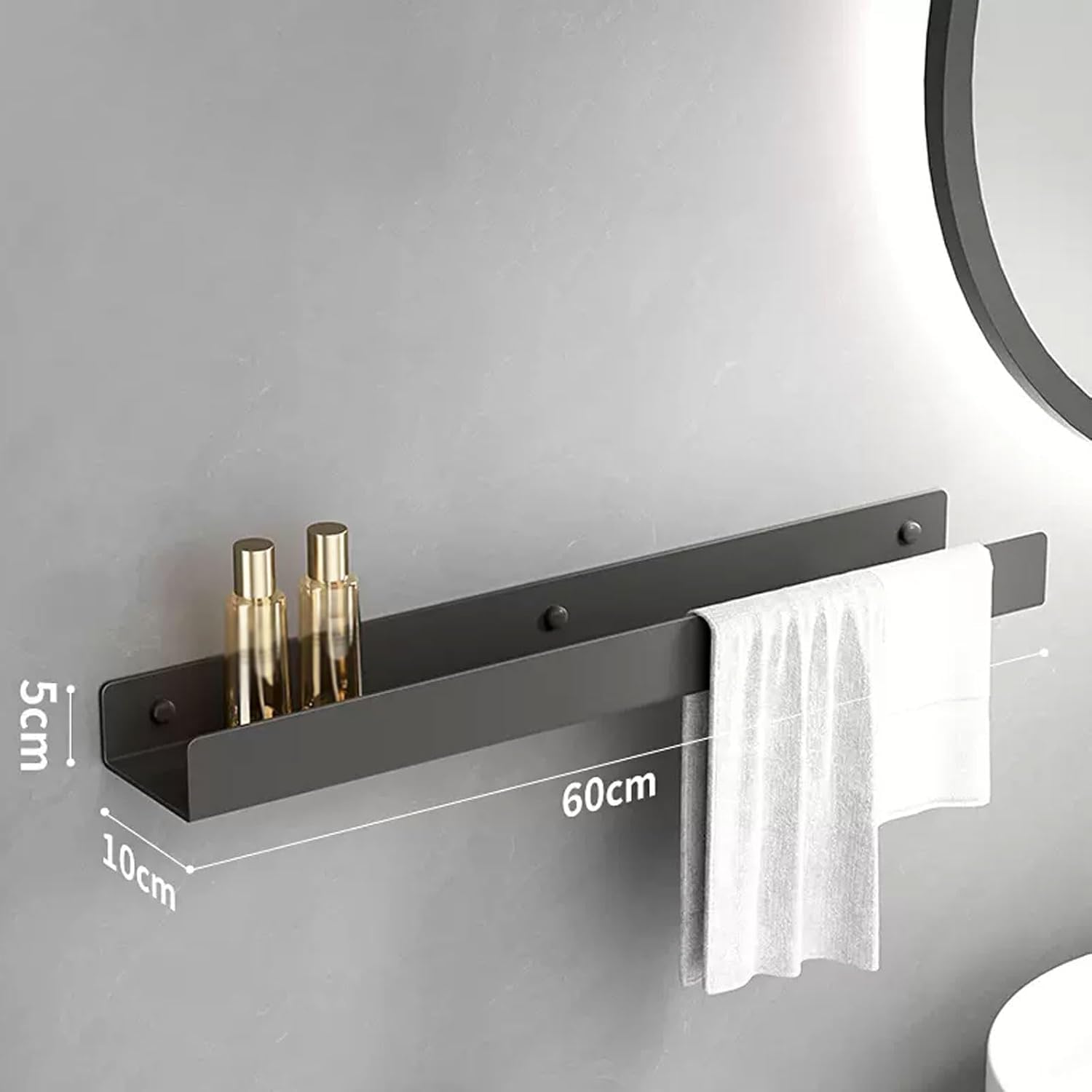 Bathroom Storage Unit Towel Hook Bathroom Organiser for Bathroom Storage and Kitchen Accessories Stainless Steel,Shower Shelf Drill-Free Or Drilling,Grey,60cm