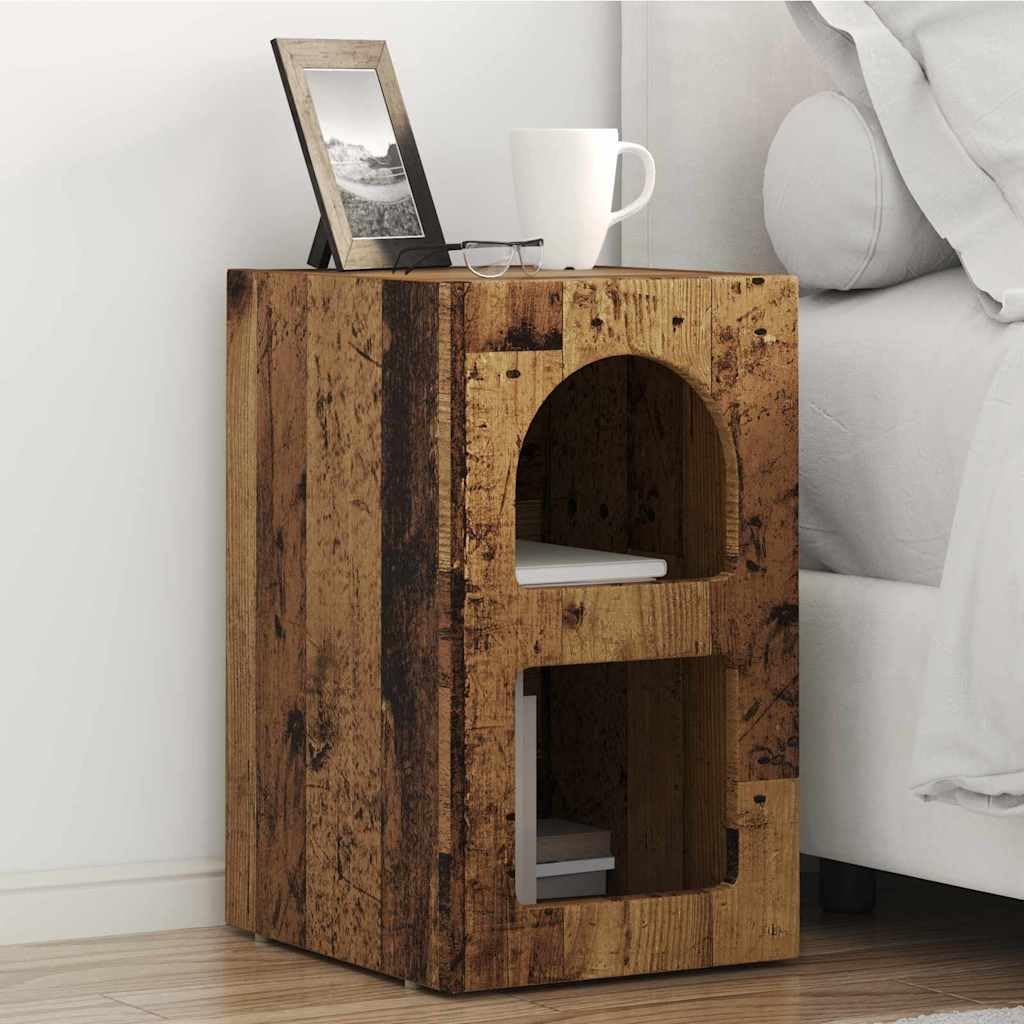 Comodino Legno Vecchio 29,5 x 33,5 x 50 cm Legno Multistrato Moderno da Notte con 2 Ripiani Spazio Salvaspazio Facile Pulizia Camera Letto Soggiorno