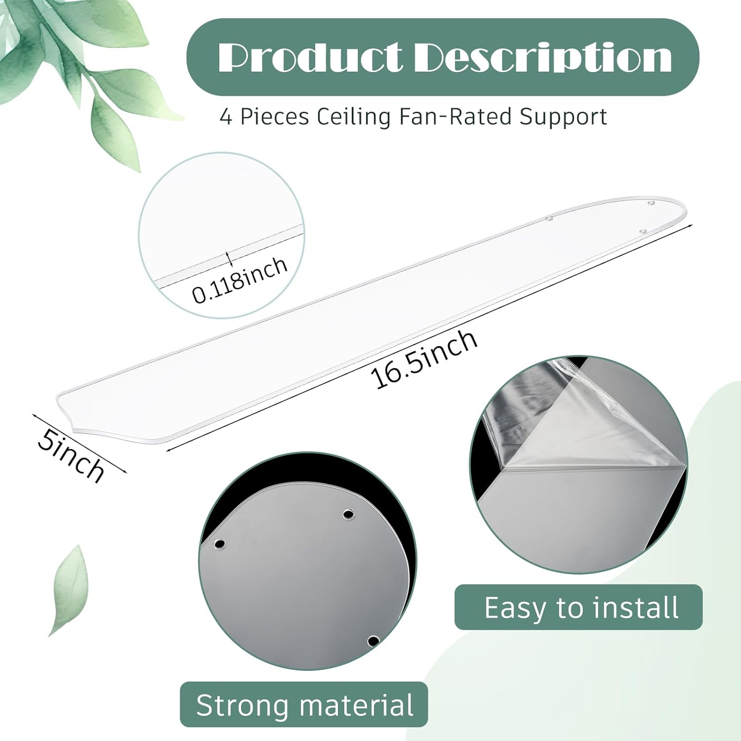 10 Pcs 16-1/2'' Ceiling Fan Blades for 42" Clear Acrylic Ceiling Fan Blades Replacement Universal Substitution for Indoor Outdoor Replacement Use (Flat Head)