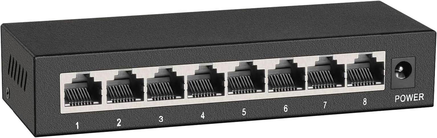 8 Port Gigabit Unmanaged Network Switch, Metal Case Switch | Plug & Play | Fanless Housing, Black