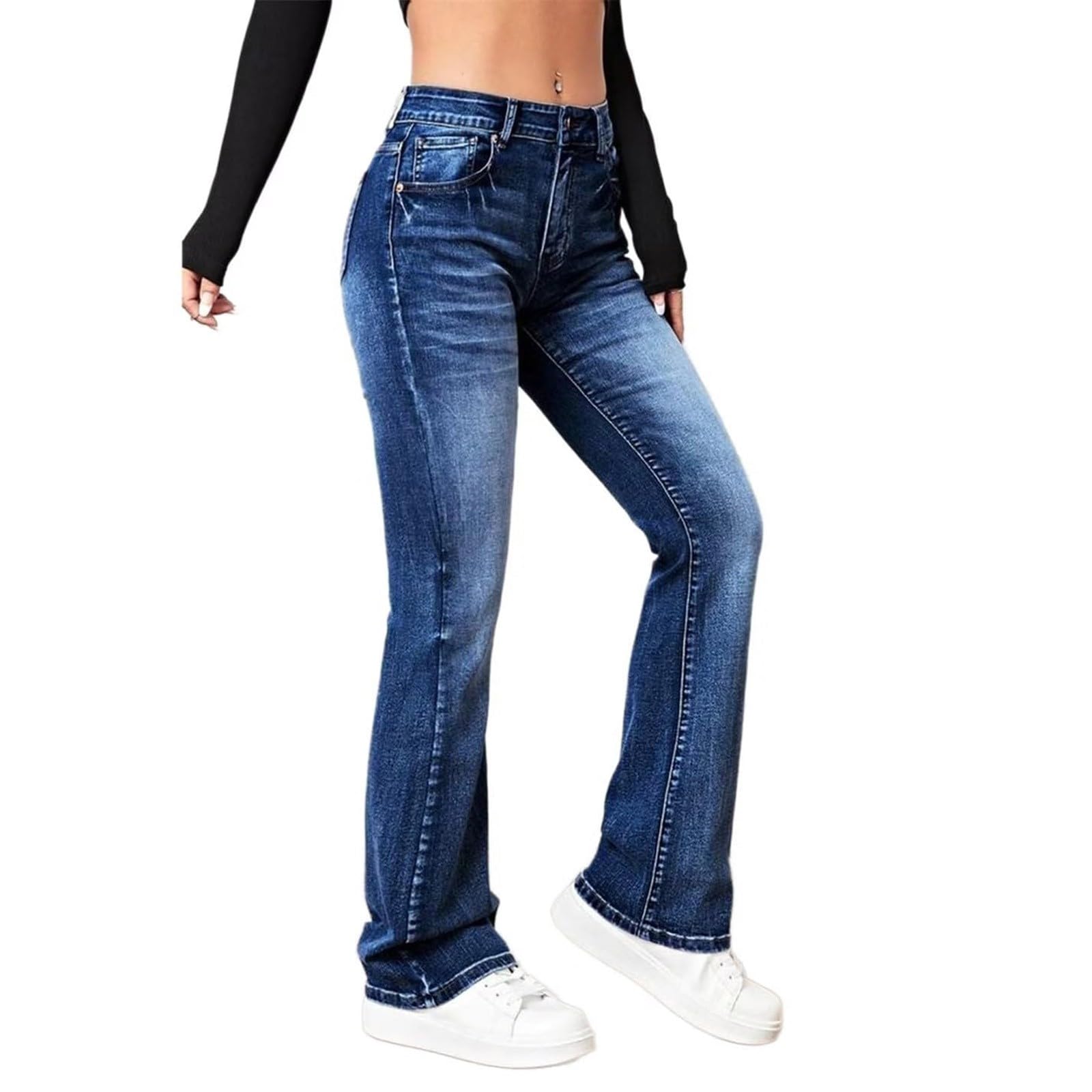 Y2K Retro Streetwear - Pantaloni a zampa da donna, elasticizzati, casual, per il tempo libero