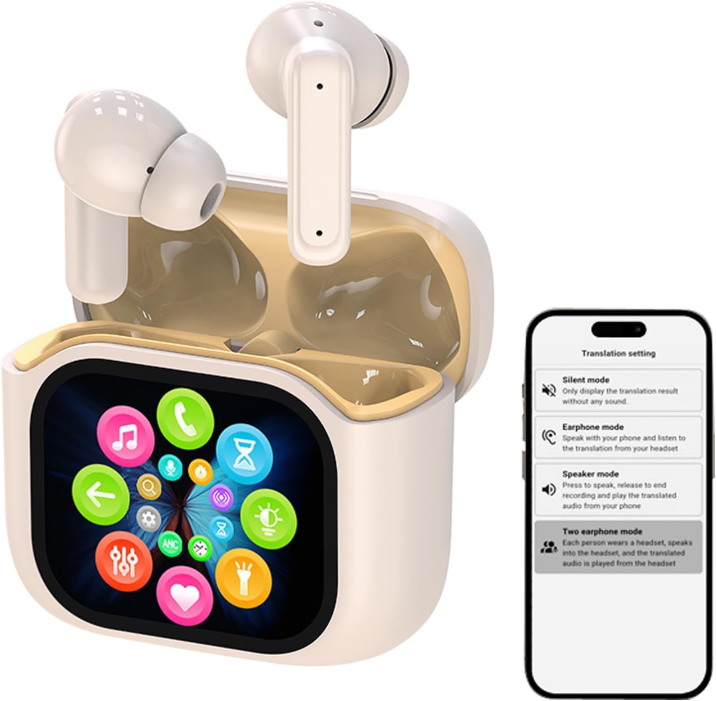 Wireless Bluetooth Touch Screen AI Language Translation Translating Earbuds In Real Time Active Noise Cancelling In Ear Headphones Smart Language Ear Translator Device ANC Earphones for Work Travel